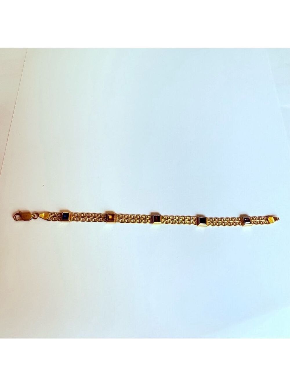 Estate 10K Solid Gold Ruby Sapphire Emerald Anchor Link Laro Italy Bracelet - Picture 2 of 9